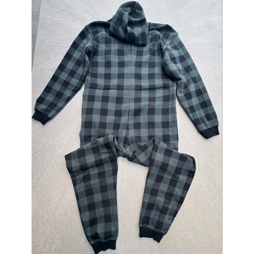 Fabletics Hooded One Piece Pajama Lounge Romper Gray Buffalo Plaid M TALL - Picture 2 of 8